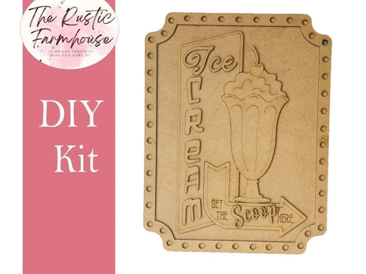 Old Fashion Ice Cream Door Hanger, Unfinished DIY Wood Kit, Blanks to Decorate Home Decor, DIY Door Hanger - RusticFarmhouseDecor