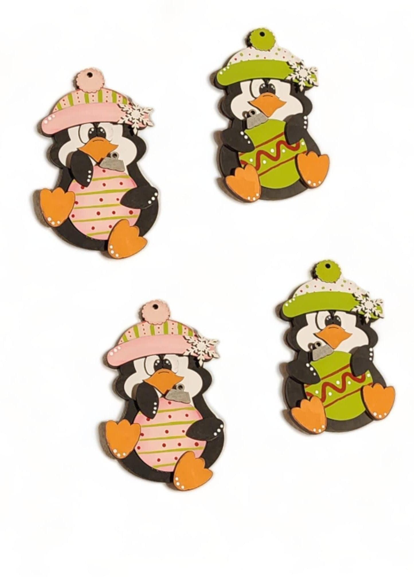 Premade Christmas Penguin Ornaments Bright Pink Hat - RusticFarmhouseDecor