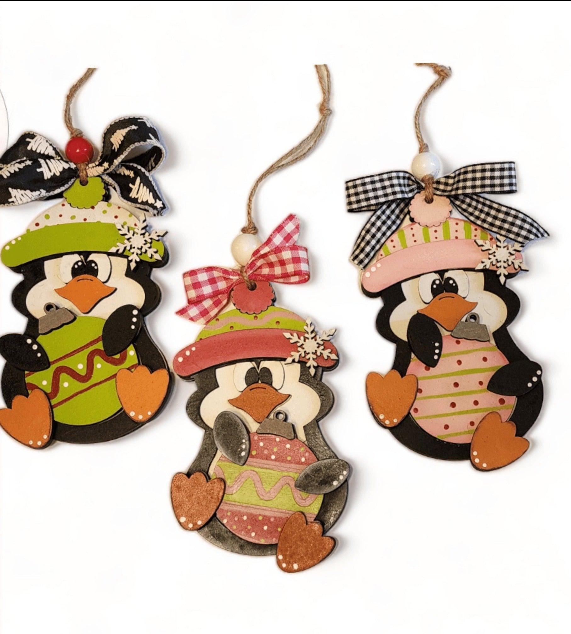 Premade Christmas Penguin Ornaments Green Hat - RusticFarmhouseDecor