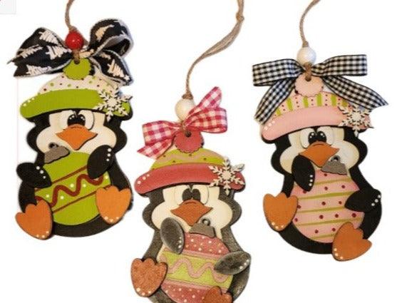 Premade Christmas Penguin Ornaments Light Pink Hat - RusticFarmhouseDecor