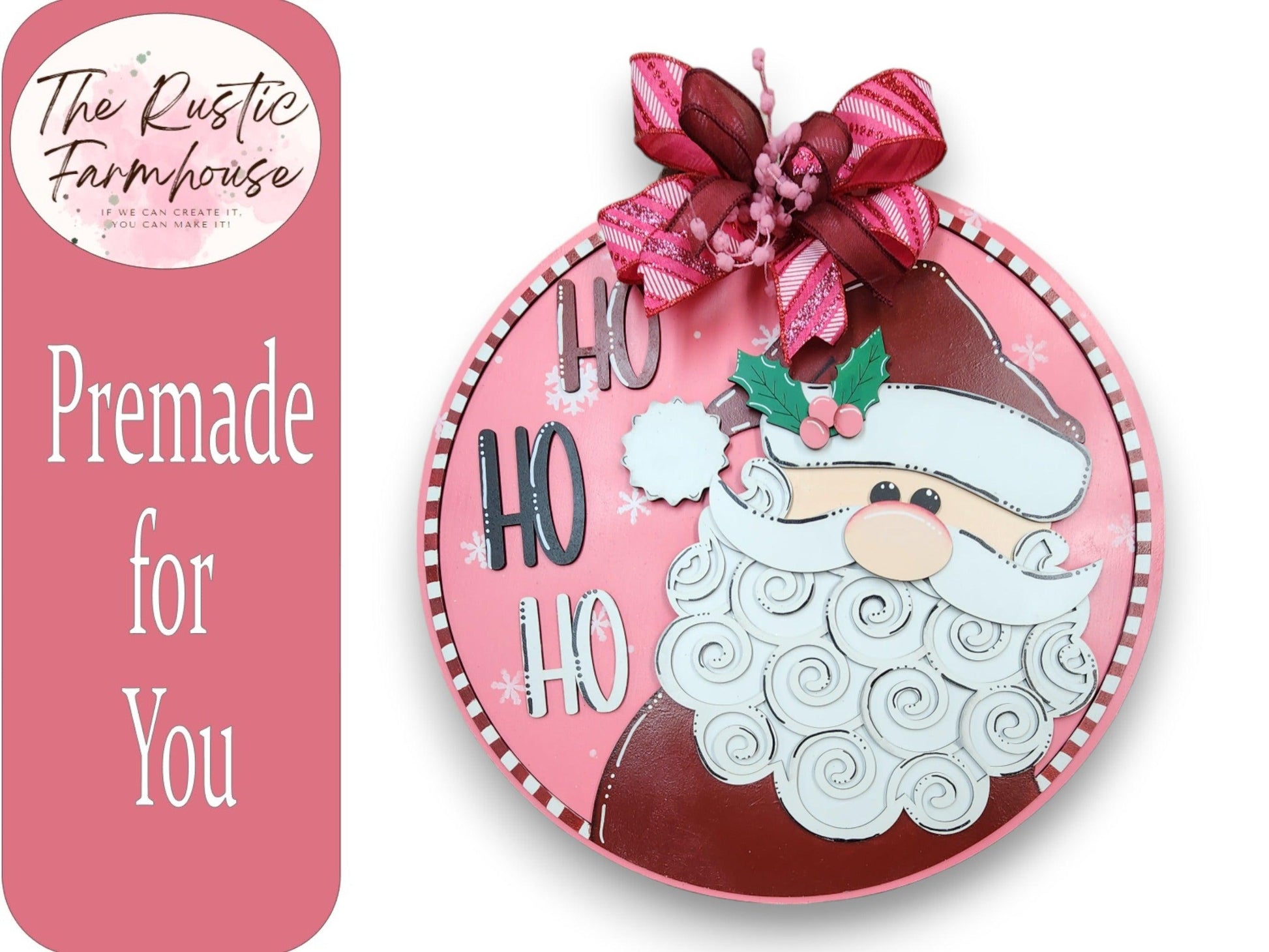 Premade Christmas Santa HO HO HO Door Hanger - RusticFarmhouseDecor