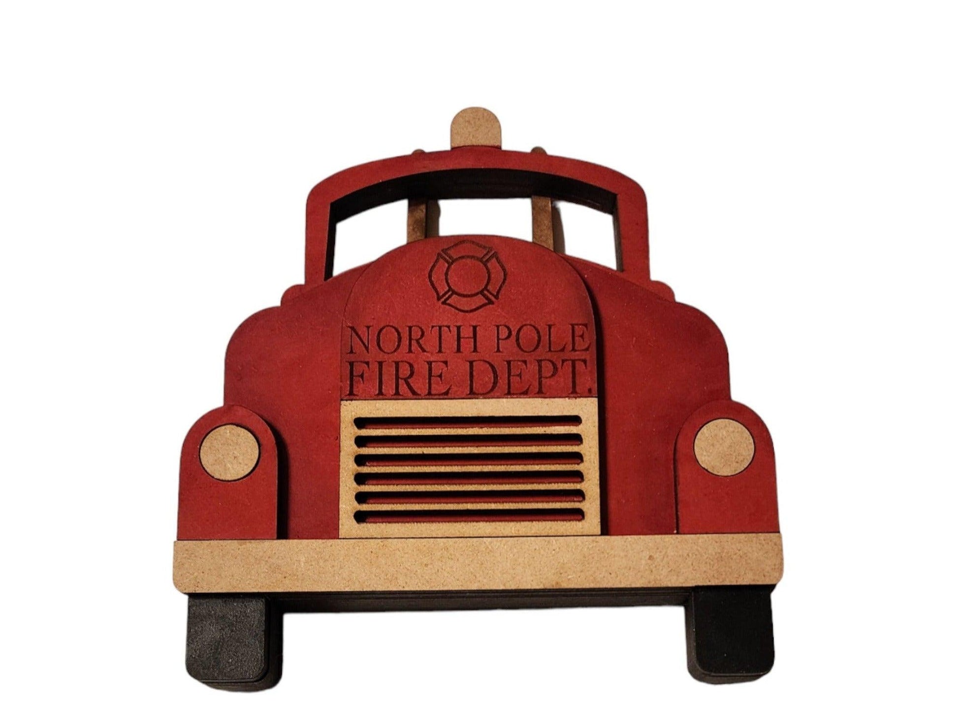 Premade Christmas Village Fire Truck Shelf Sitter - RusticFarmhouseDecor