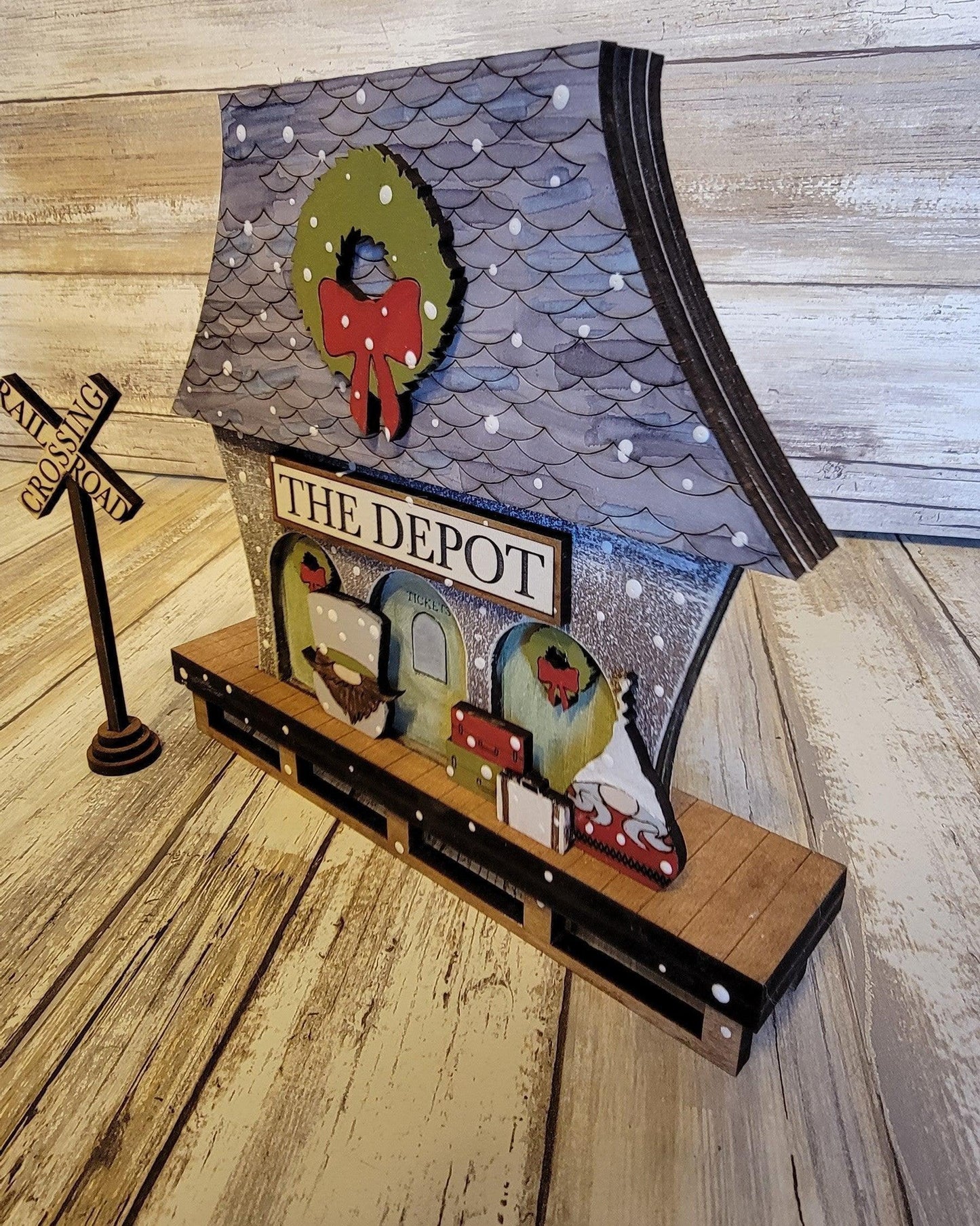 Premade Christmas Village Train Depot - RusticFarmhouseDecor