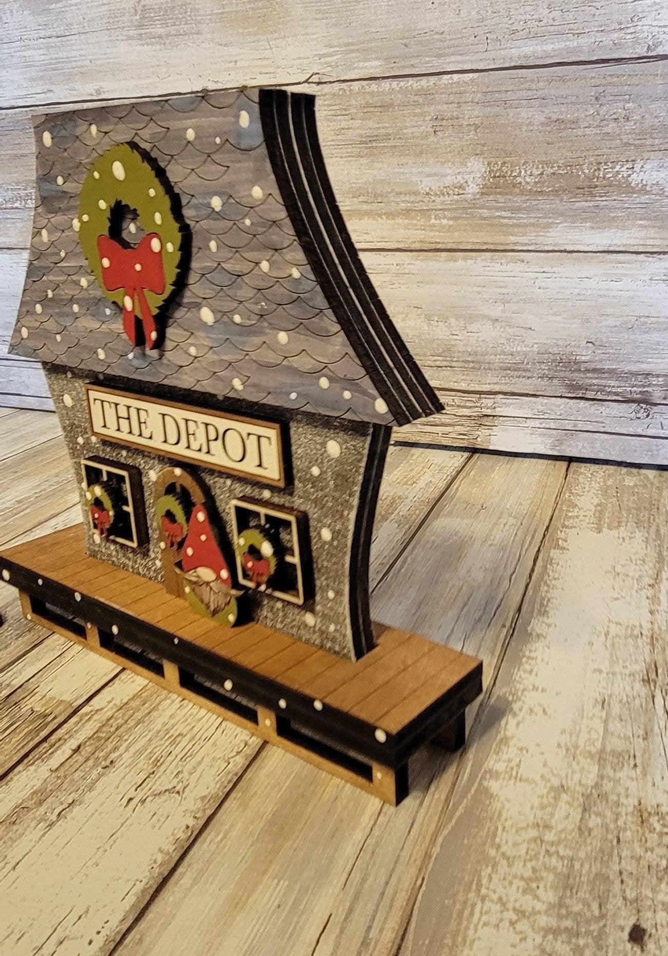 Premade Christmas Village Train Depot - RusticFarmhouseDecor