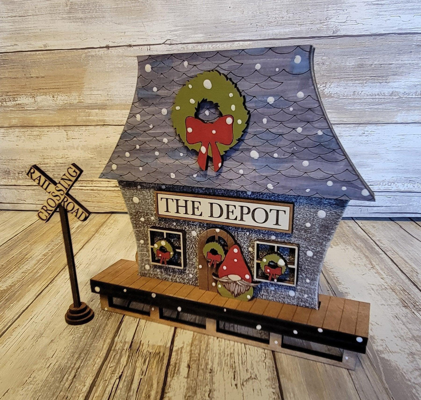 Premade Christmas Village Train Depot - RusticFarmhouseDecor