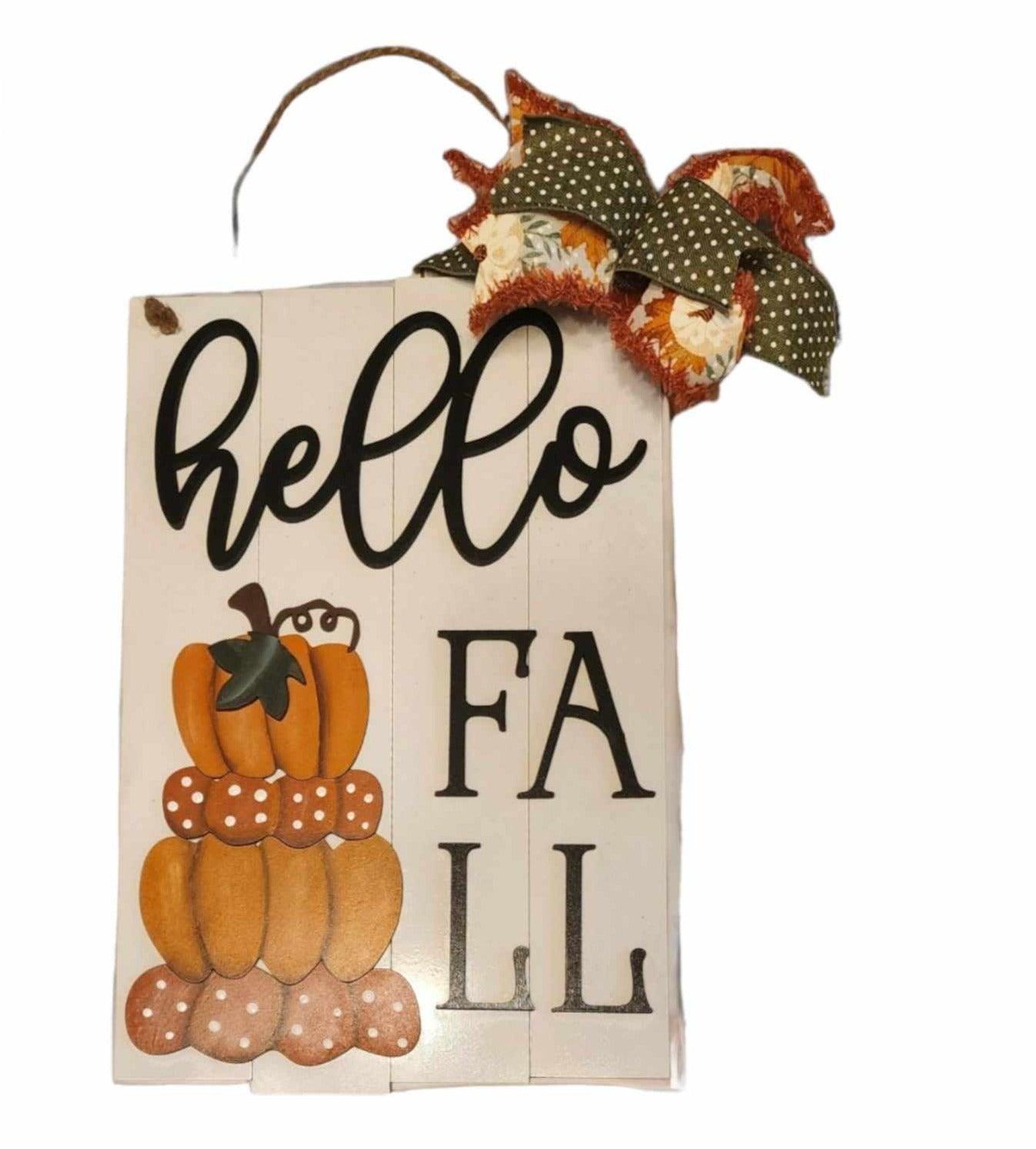 Premade Hello Fall Door Hanger - RusticFarmhouseDecor