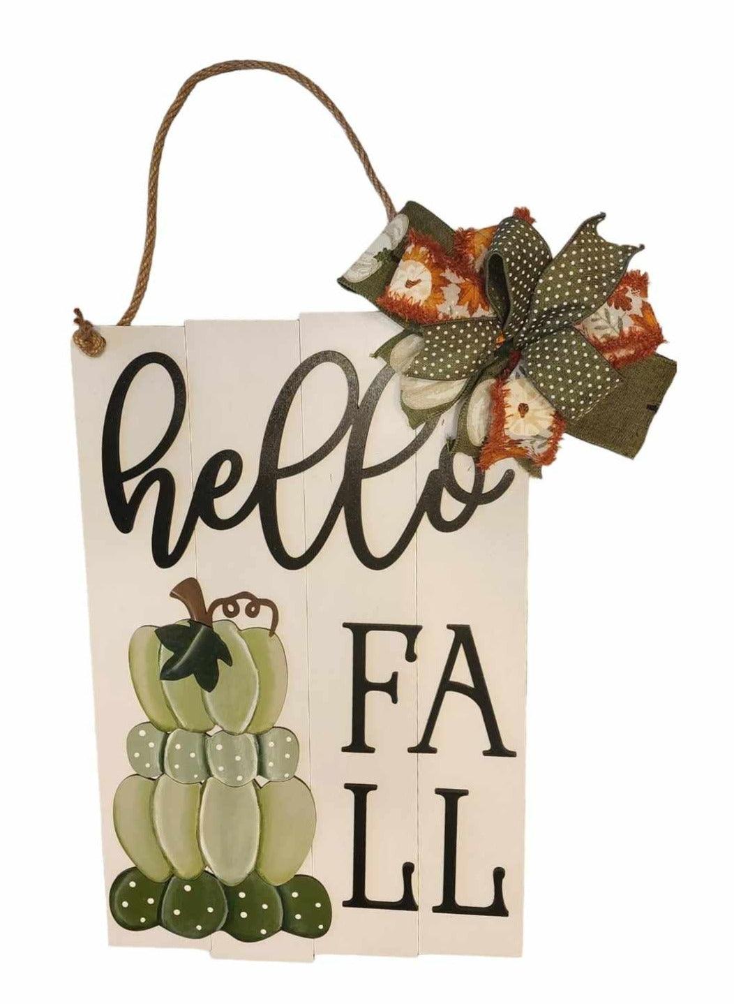 Premade Hello Fall Door Hanger - RusticFarmhouseDecor