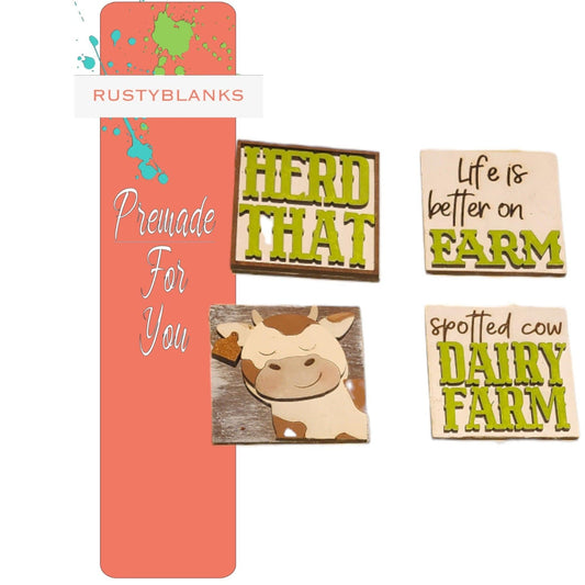 Premade Interchangeable Mini Cow TilesDiY Kit Set of 4 AND PHOTO FRAME/cutting board - RusticFarmhouseDecor