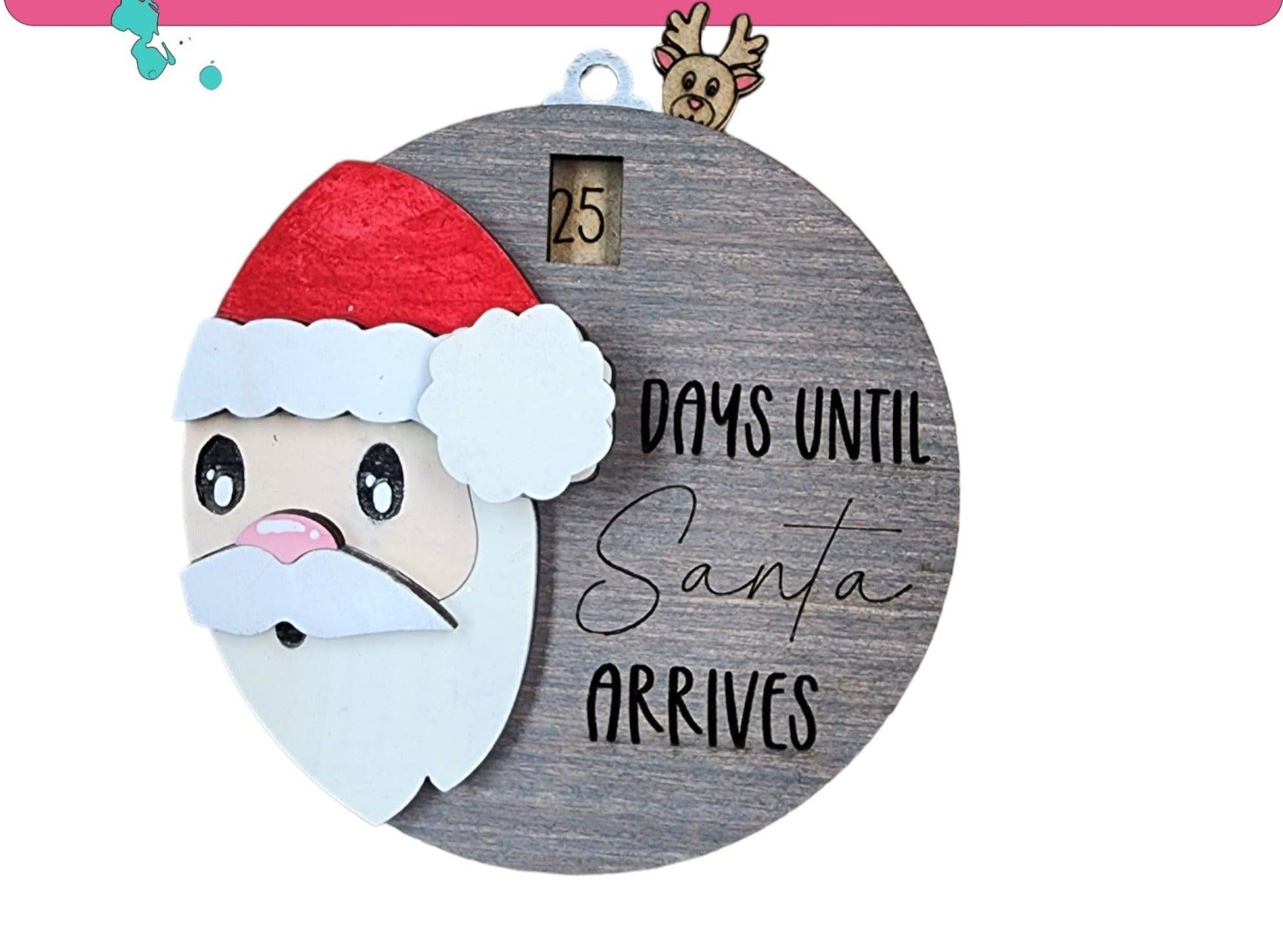 Premade Santa Claus Countdown Christmas Ornament - Pom Pom Lever Sliding Turning - Holiday Decoration - RusticFarmhouseDecor