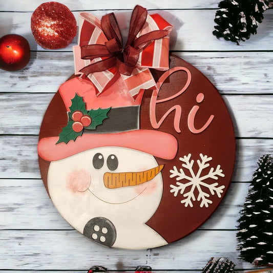 Premade Snowman "Hi" Winter Door Hanger - RusticFarmhouseDecor