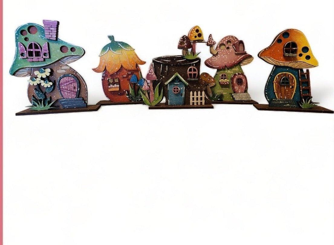 Premade Standing Mushroom Houses Shelf Sitters - RusticFarmhouseDecor