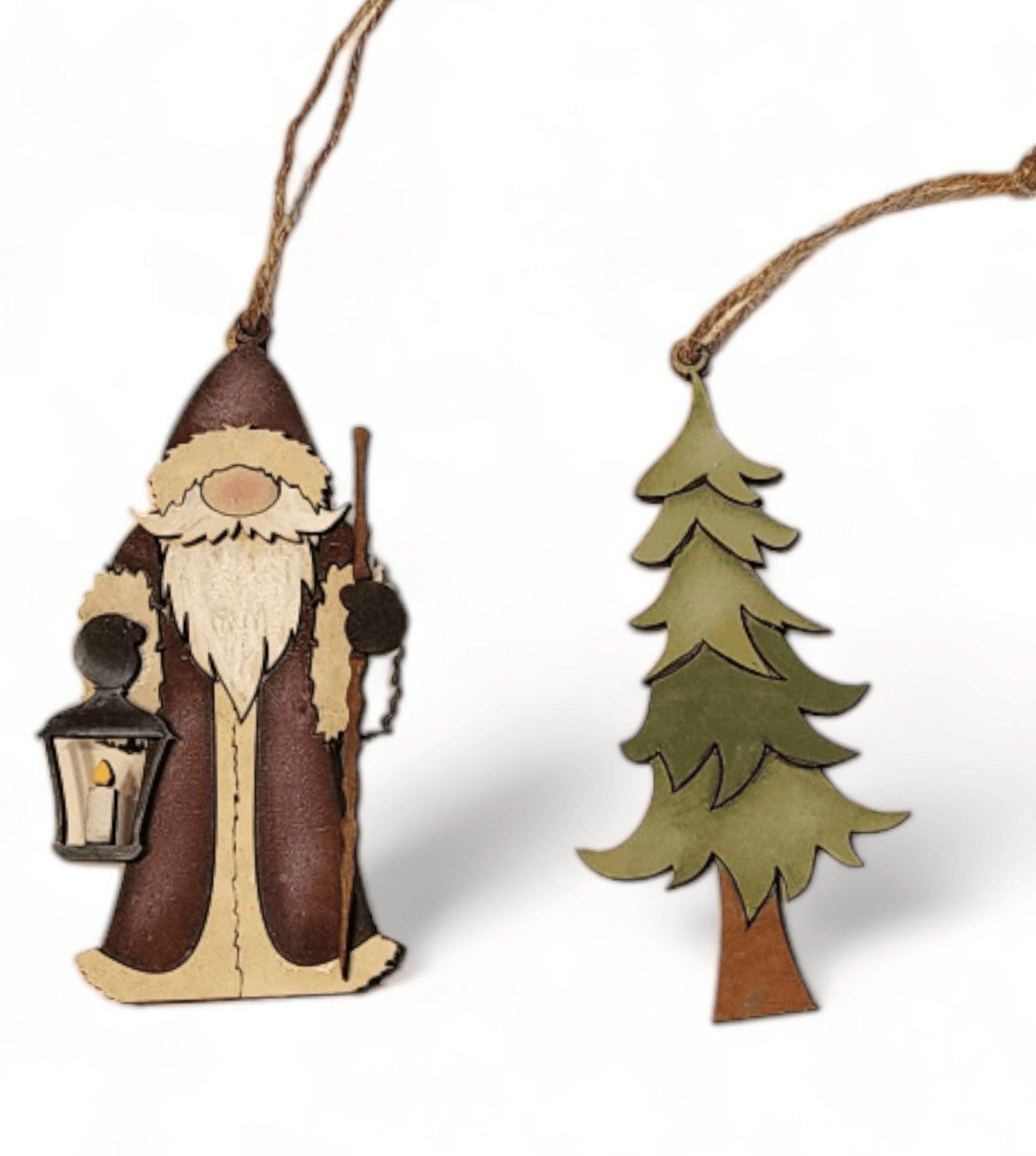 Premade Vintage Santa and Tree Ornament or Gift Tag - RusticFarmhouseDecor