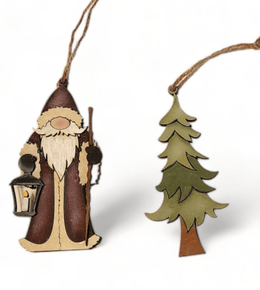 Premade Vintage Santa and Tree Ornament or Gift Tag - RusticFarmhouseDecor
