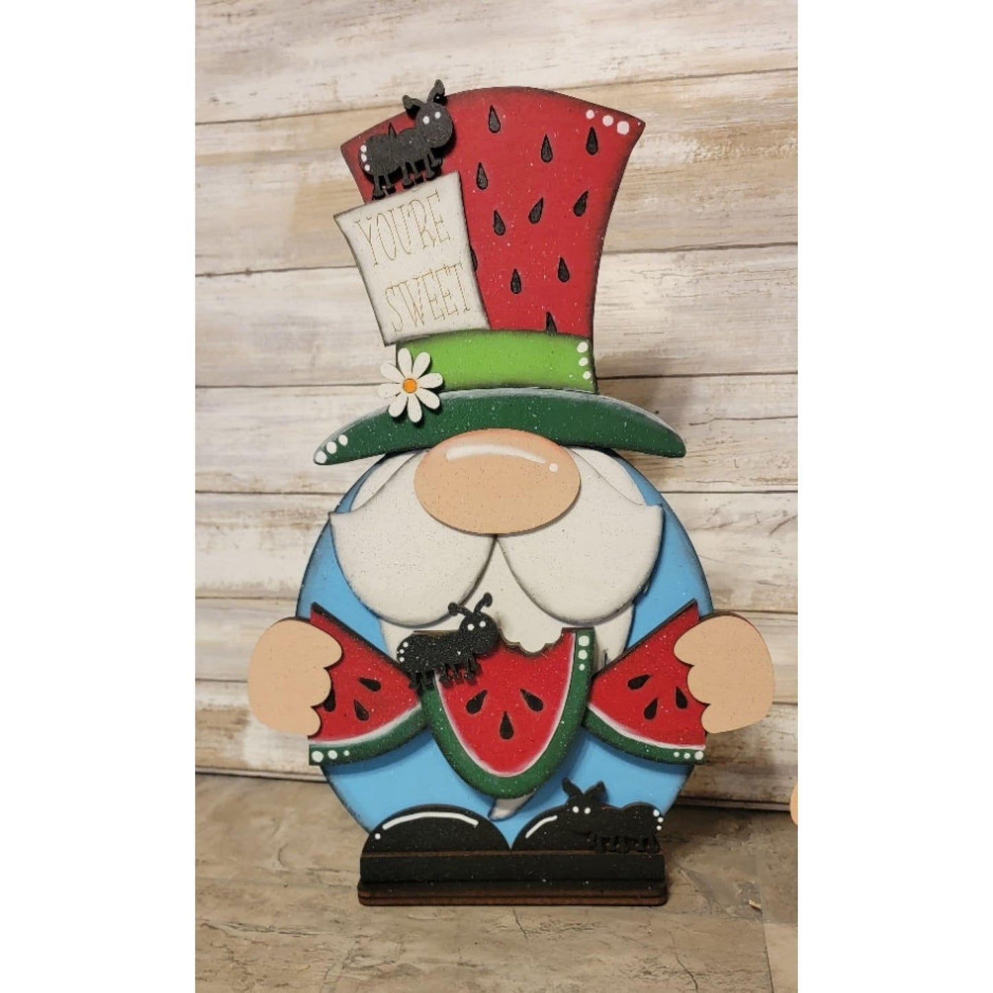 Premade Watermelon Gnome with Ants Shelf Sitter - RusticFarmhouseDecor