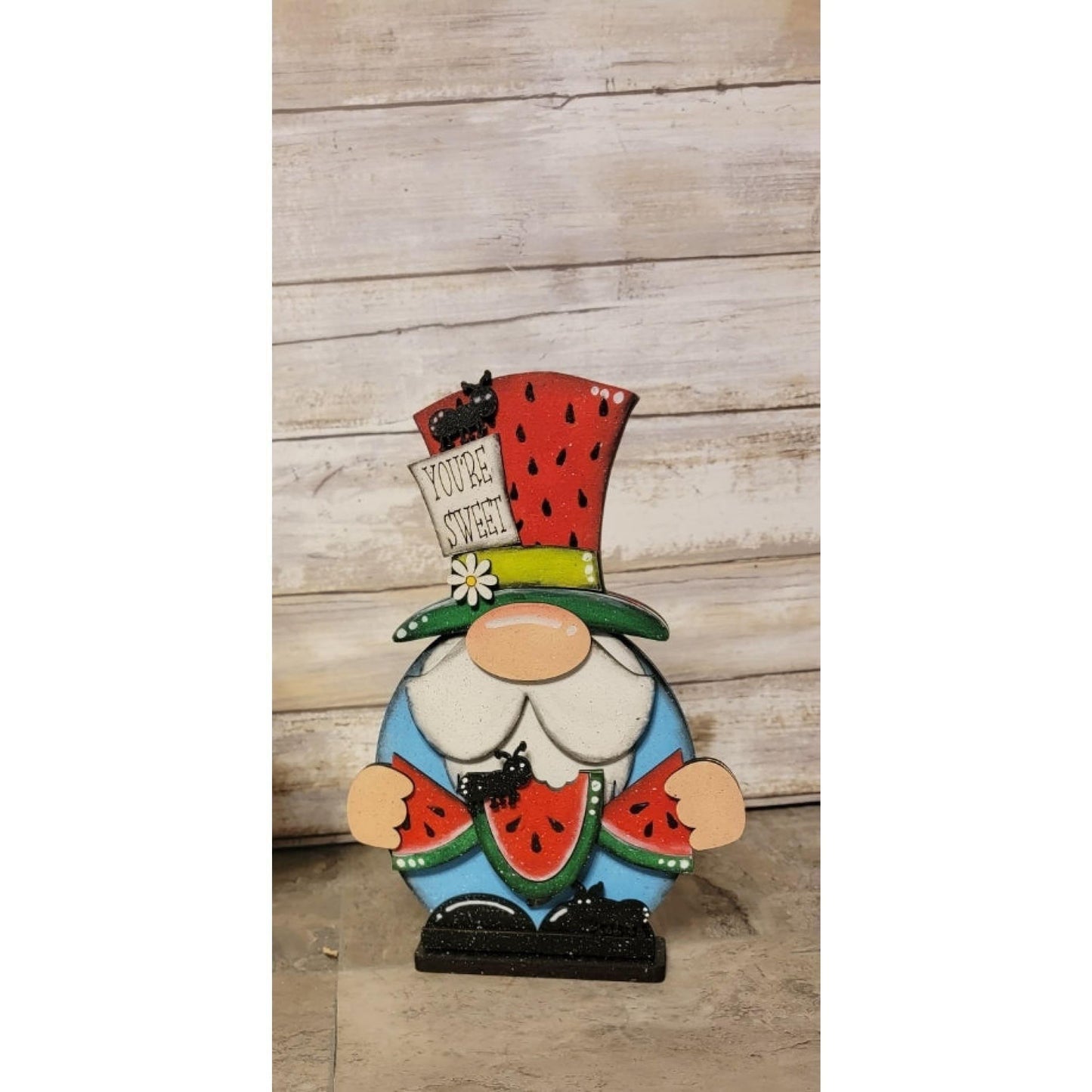 Premade Watermelon Gnome with Ants Shelf Sitter - RusticFarmhouseDecor
