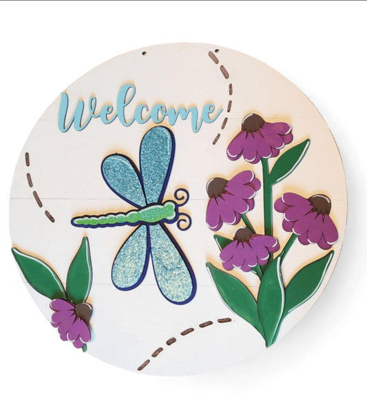 Premade Welcome Summer Dragonfly Door Hanger - RusticFarmhouseDecor