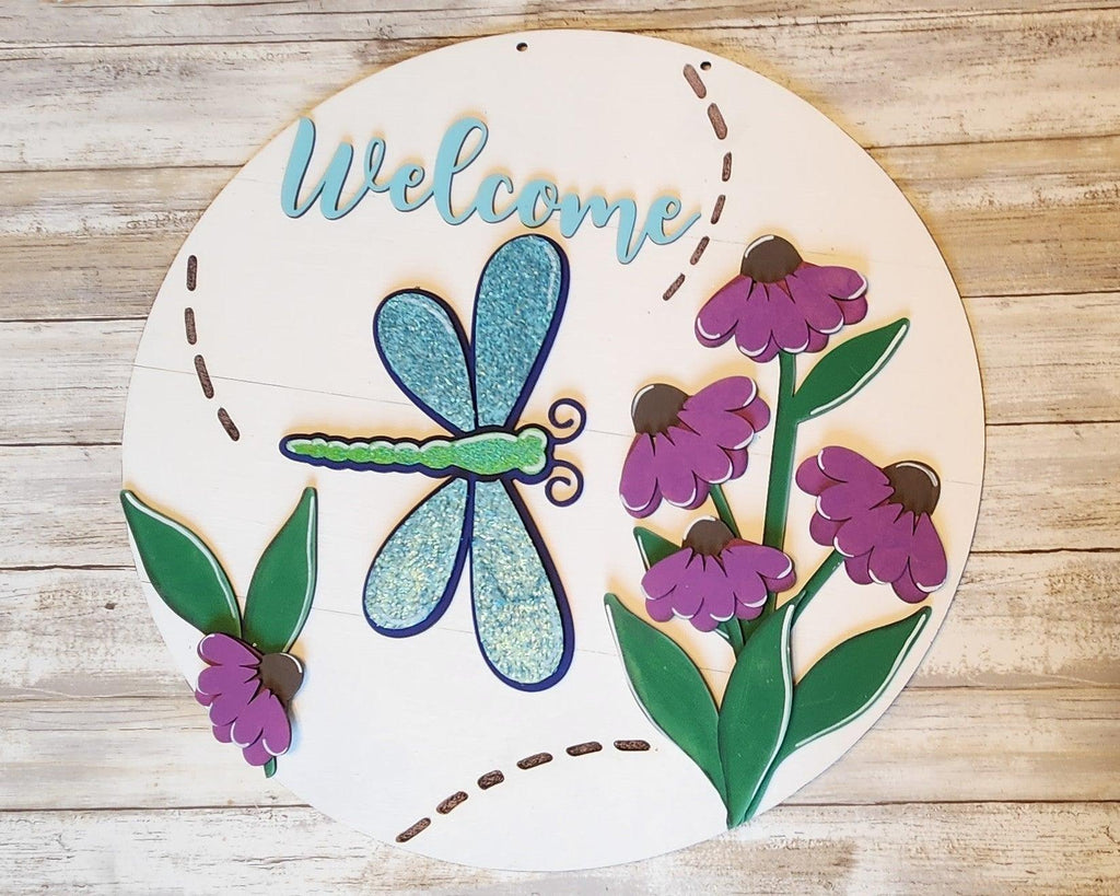 Premade Welcome Summer Dragonfly Door Hanger - RusticFarmhouseDecor