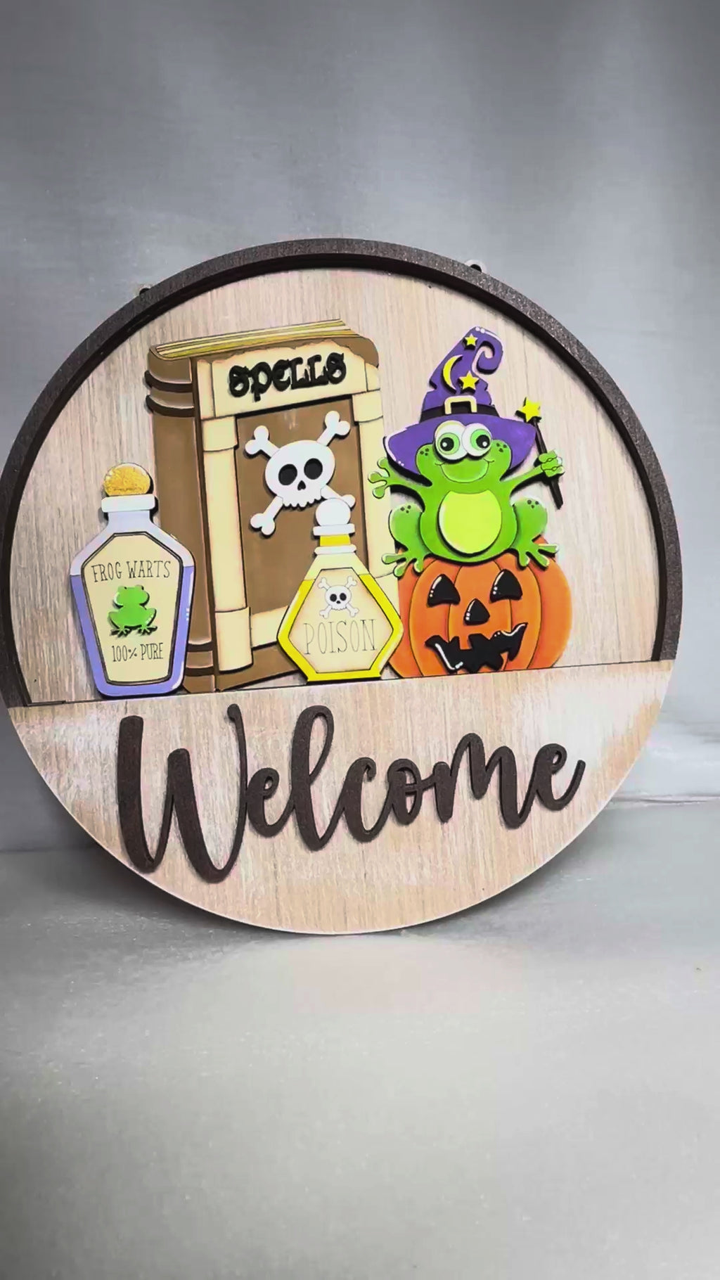Frogs, Potions, and Spells Insert for the Interchangeable Round Welcome Sign, DIYFront Door Decor, 10.5 inch Round Door hanger