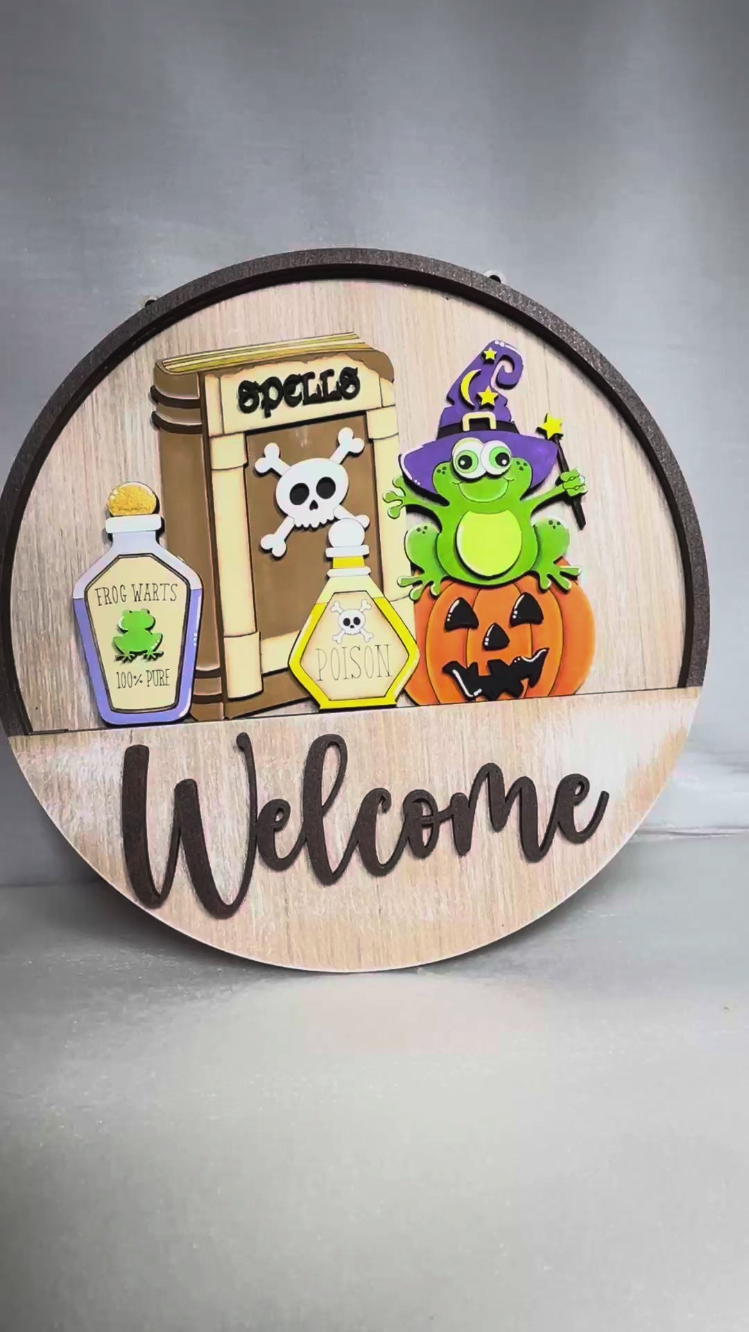 Frogs, Potions, and Spells Insert for the Interchangeable Round Welcome Sign, DIYFront Door Decor, 10.5 inch Round Door hanger