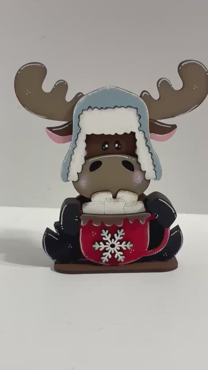 Winter Moose Hot Cocoa Shelf Sitter, Wood Paint Kit
