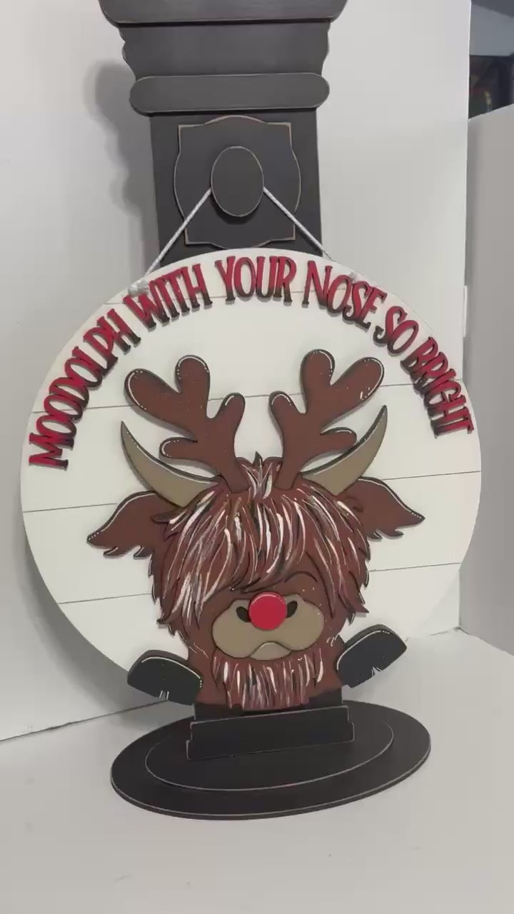 DIY "Moo-dolph with Your Nose So Bright" Door Hanger - 11" or 18" Round