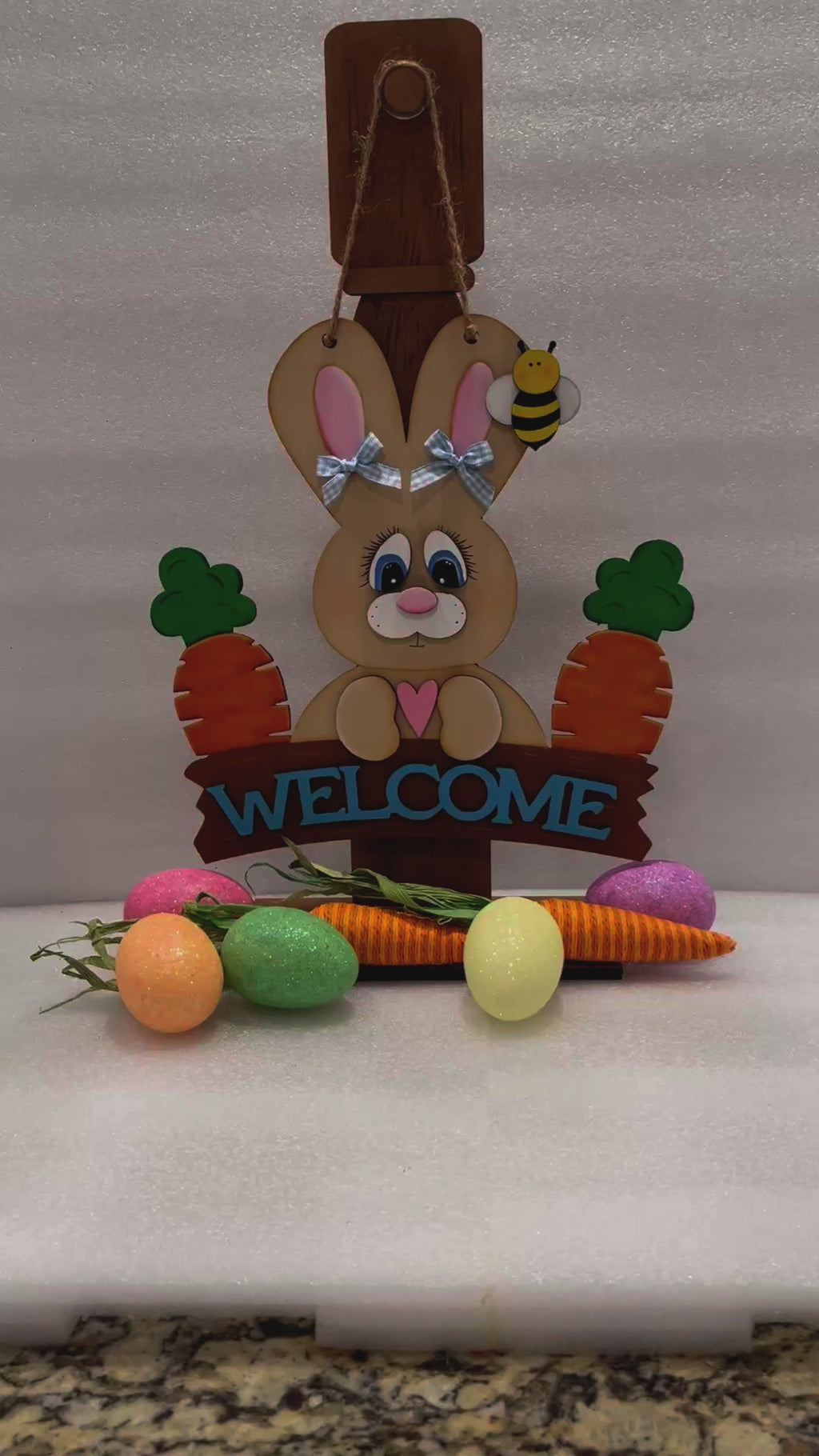 Welcome Bunny with  Carrots Door Hanger, Unfinished DIY Wood Kit, Blanks to Decorate Home Decor, Easter DIY Door Hanger