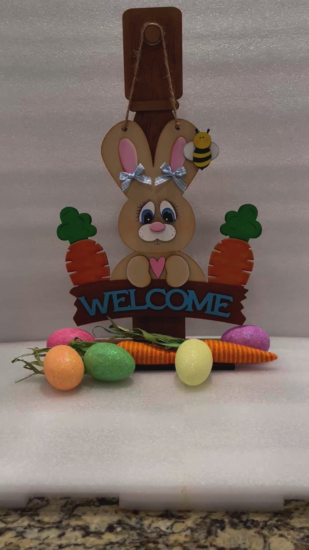 Welcome Bunny with  Carrots Door Hanger, Unfinished DIY Wood Kit, Blanks to Decorate Home Decor, Easter DIY Door Hanger