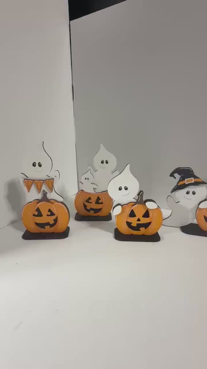 DIY Halloween Ghost Standing Sign – “Just Here for the Boos” Pumpkin Ghost – Paintable Fall Décor Kit