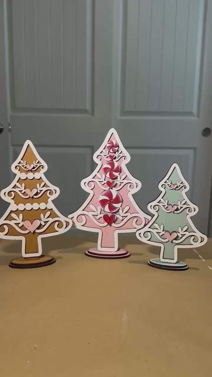 DIY Gingerbread Trees Shelf Sitter -  Christmas Wood Paint Kit, Gingerbread Christmas Collection
