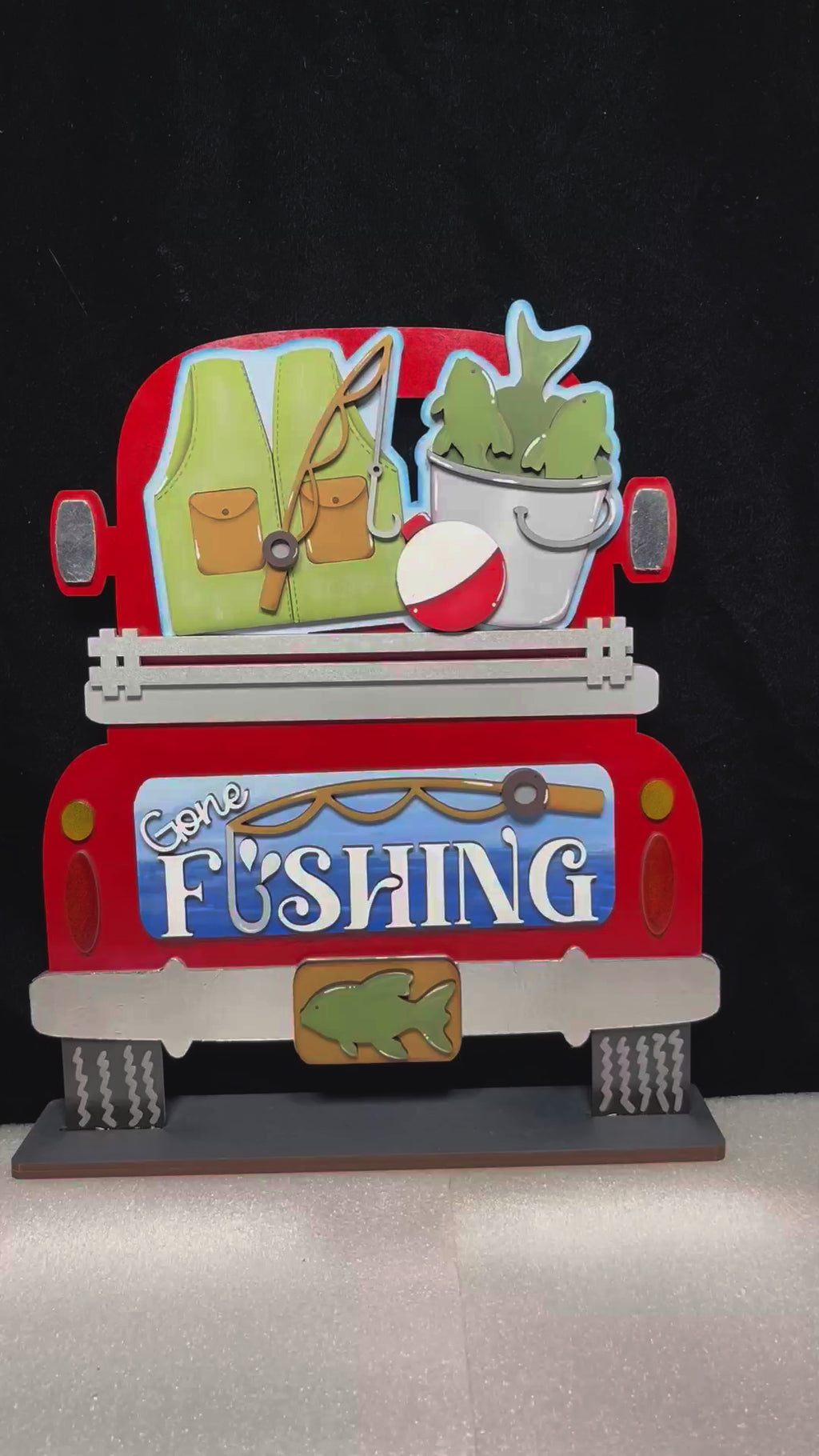 Interchangeable Farmhouse Gone Fishing Truck Insert,  Fishing Seasonal Truck, DIY Truck Kit, Interchangeable Farmhouse Truck  DIY Kit