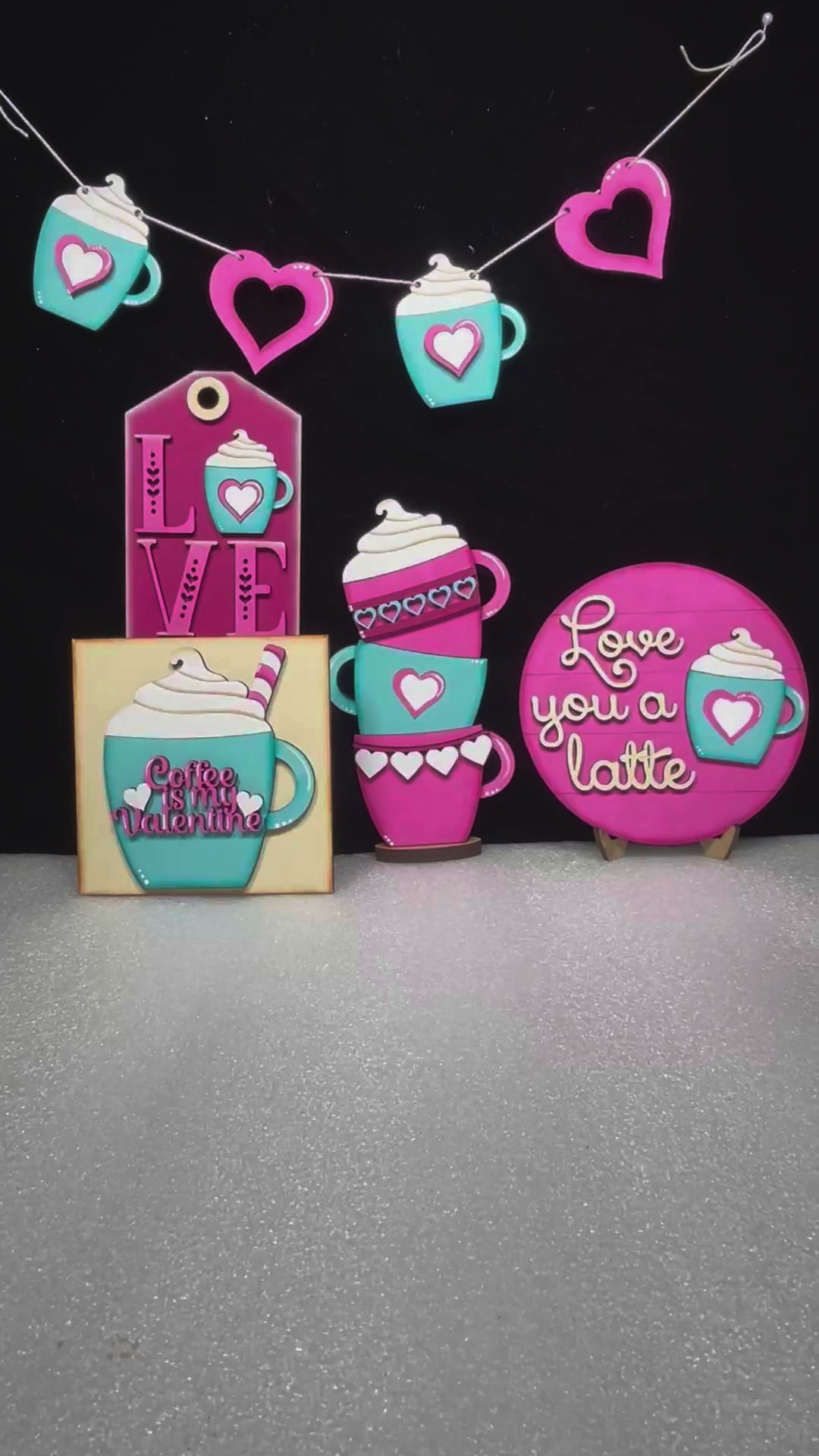 DIY Valentine Tiered Tray Set – Love You a Latte – 5-Piece Wood Kit – Unfinished Laser Cut Blanks