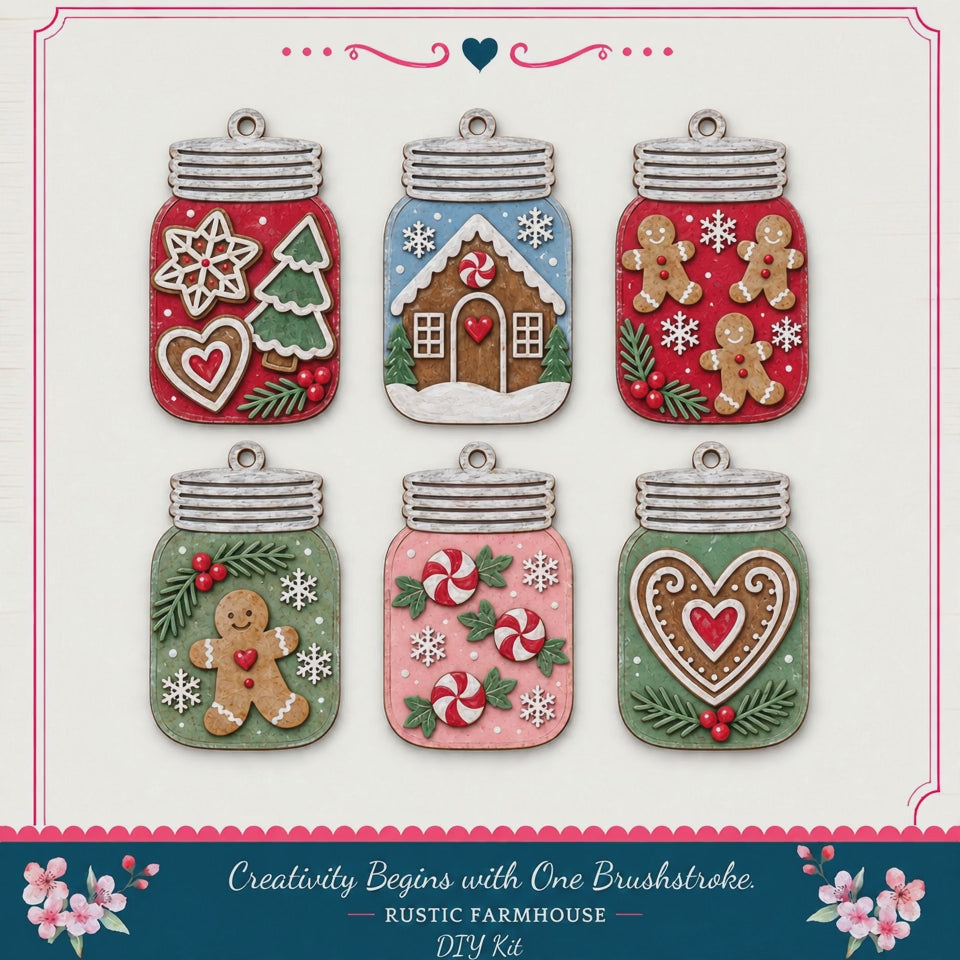 Gingerbread Mason Jar Christmas Ornaments DIY Unpainted Wood Craft Kit