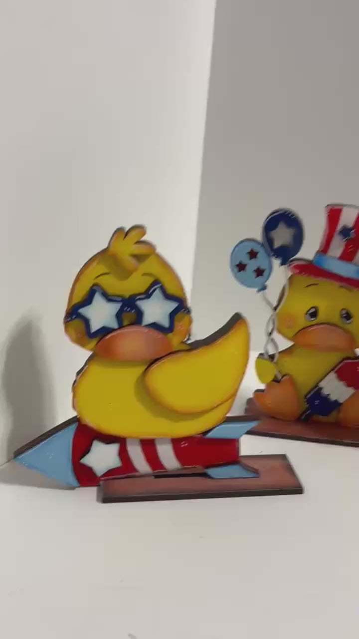 DIY Patriotic Duck Shelf Sitters – Paintable Wood Kit with Stand - Tiered Tray Decor