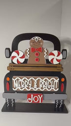 Interchangeable Farmhouse Merry and Bright Gingerbread Truck Insert, DIY Truck Kit, Interchangeable Farmhouse Truck  DIY Kit