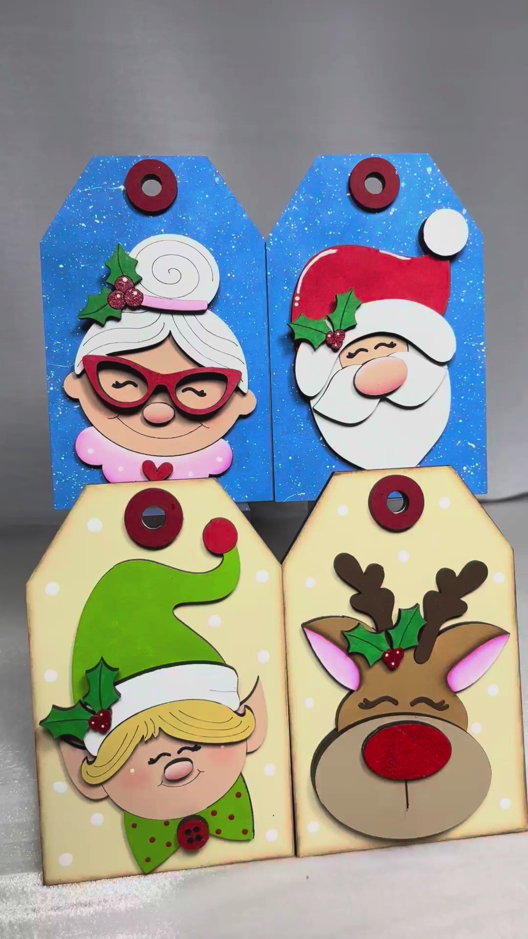 North Pole Gift Tag Holders | DIY Christmas Ornament Set | Santa, Elf, Mrs. Claus & Reindeer | Holiday Gift Tags