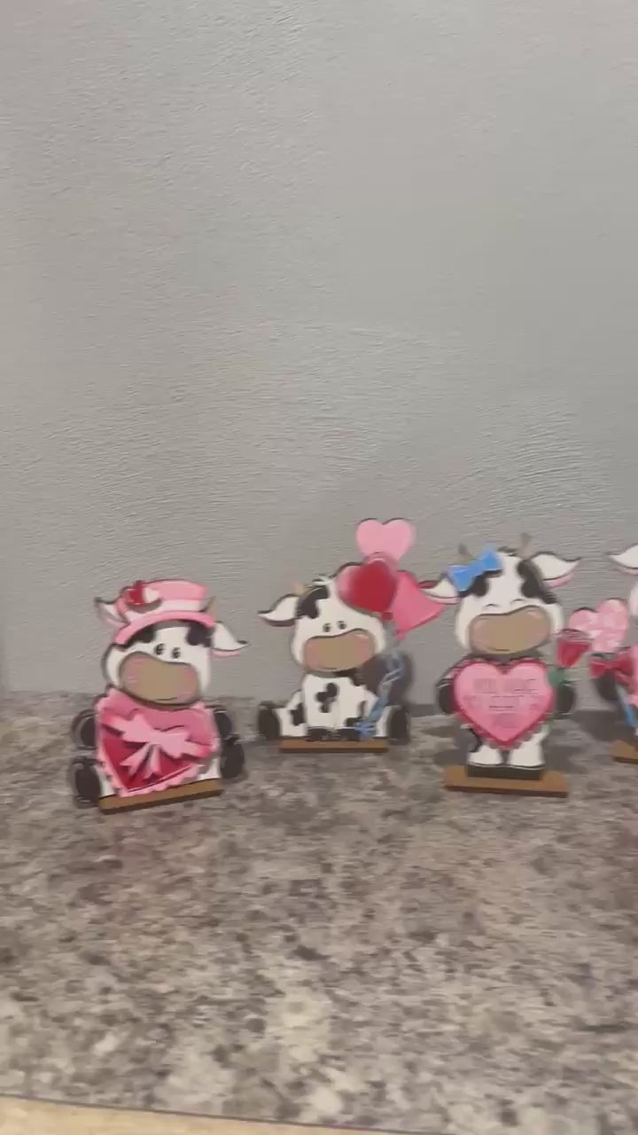 Valentine Cow DIY Wood Paint Kit | Standing Cow Shelf Sitter | Tiered Tray Decor | Unfinished Wood Craft | Rustic Blanks