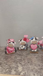 Valentine Cow DIY Wood Paint Kit | Standing Cow Shelf Sitter | Tiered Tray Decor | Unfinished Wood Craft | Rustic Blanks