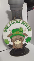 St. Pat's Highland Cow Round Door Hanger | St. Patrick’s Day Décor | One Lucky Heifer