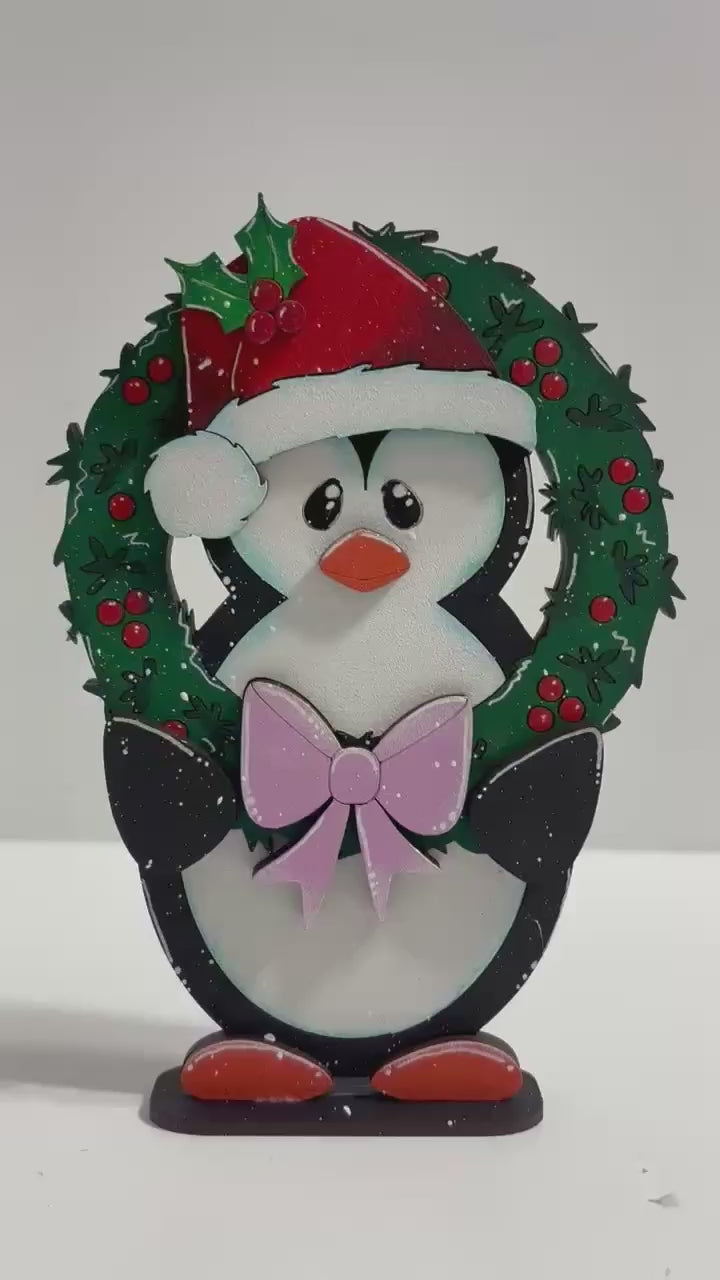 Christmas Penguin with Wreath Standing Shelf SitterDIY Kit