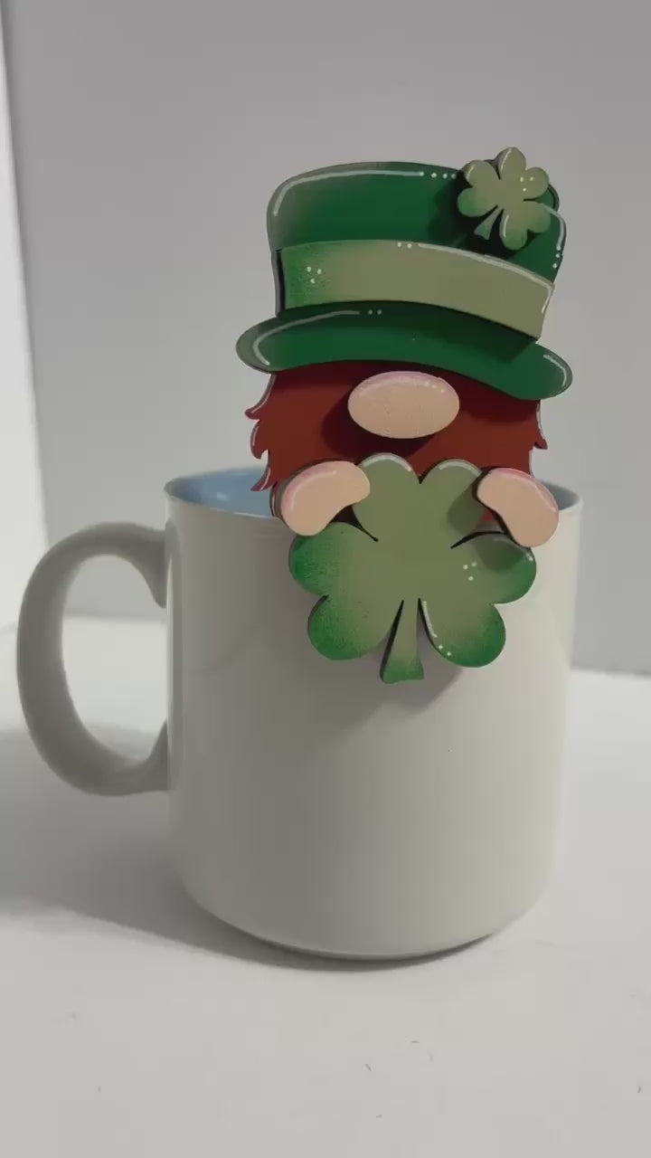 Adorable Mug Hugger | Leprechaun with Clover | Perfect Gift Topper for Mugs, Plants, and More!