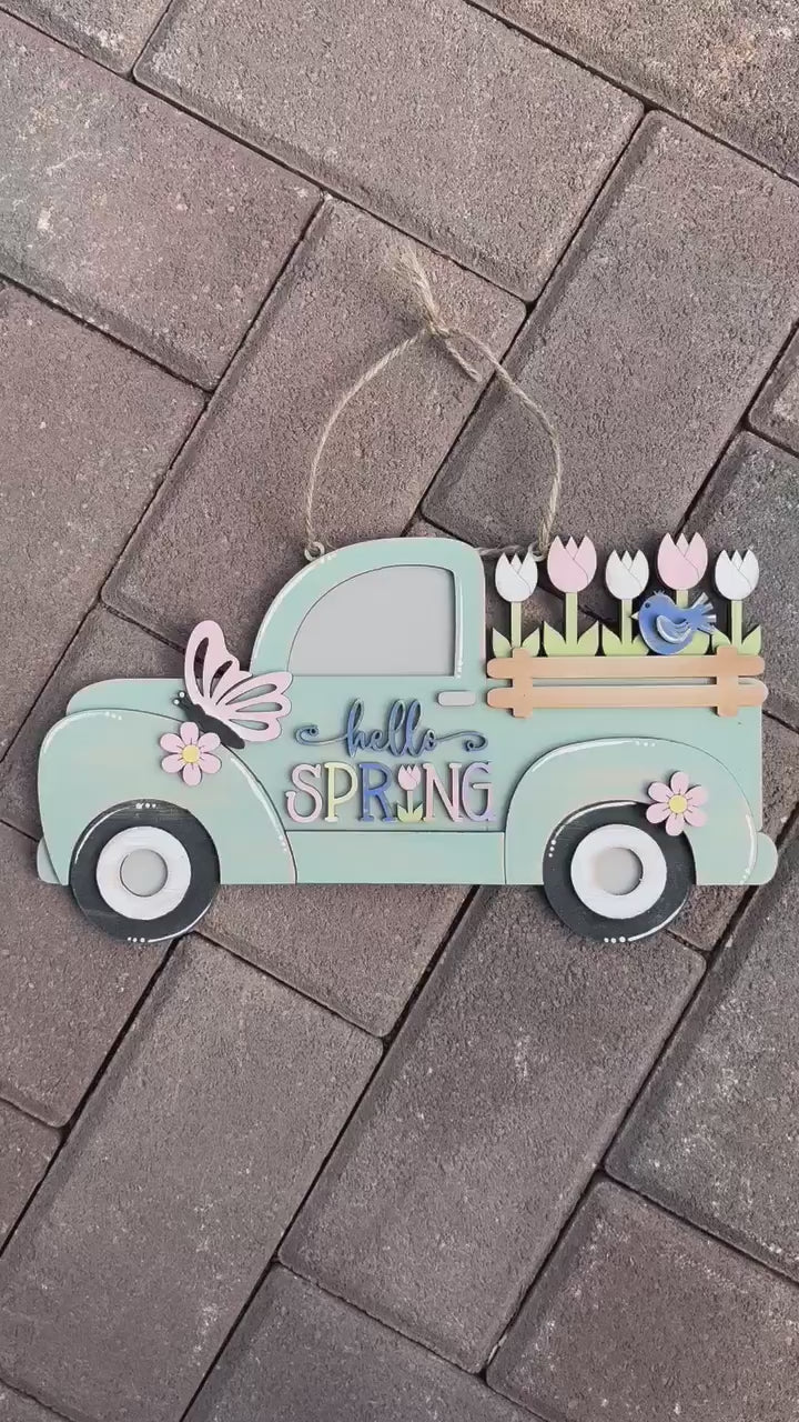 Hello Spring Truck DIY Door Hanger - Wood Blanks for Crafting - Hello Spring Collection