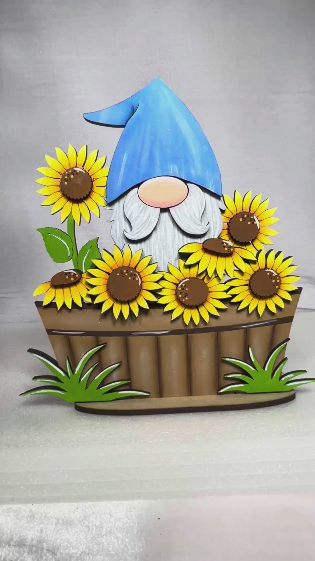 DIY Standing Gnome with Sunflower Bucket |  Fall Wood Craft Kit | Farmhouse Tiered Tray Decor