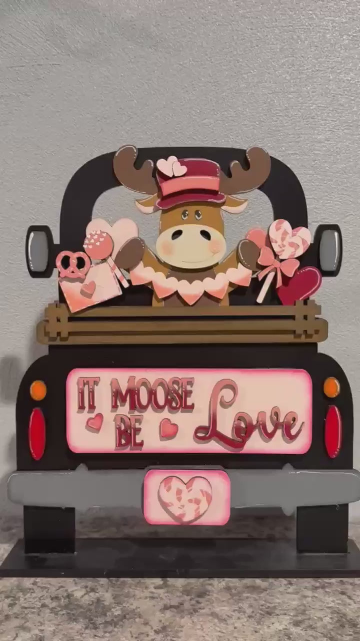 Interchangeable Farmhouse Valentine MooseTruck Insert,  Seasonal Truck, DIY Truck Kit, Interchangeable Farmhouse Truck  DIY Kit