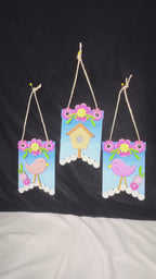 Spring Birdhouse Bluebird Mini Banner Set - DIY Wood Paint Kit -  Mini Banners for Picket Fence or Hello Sign
