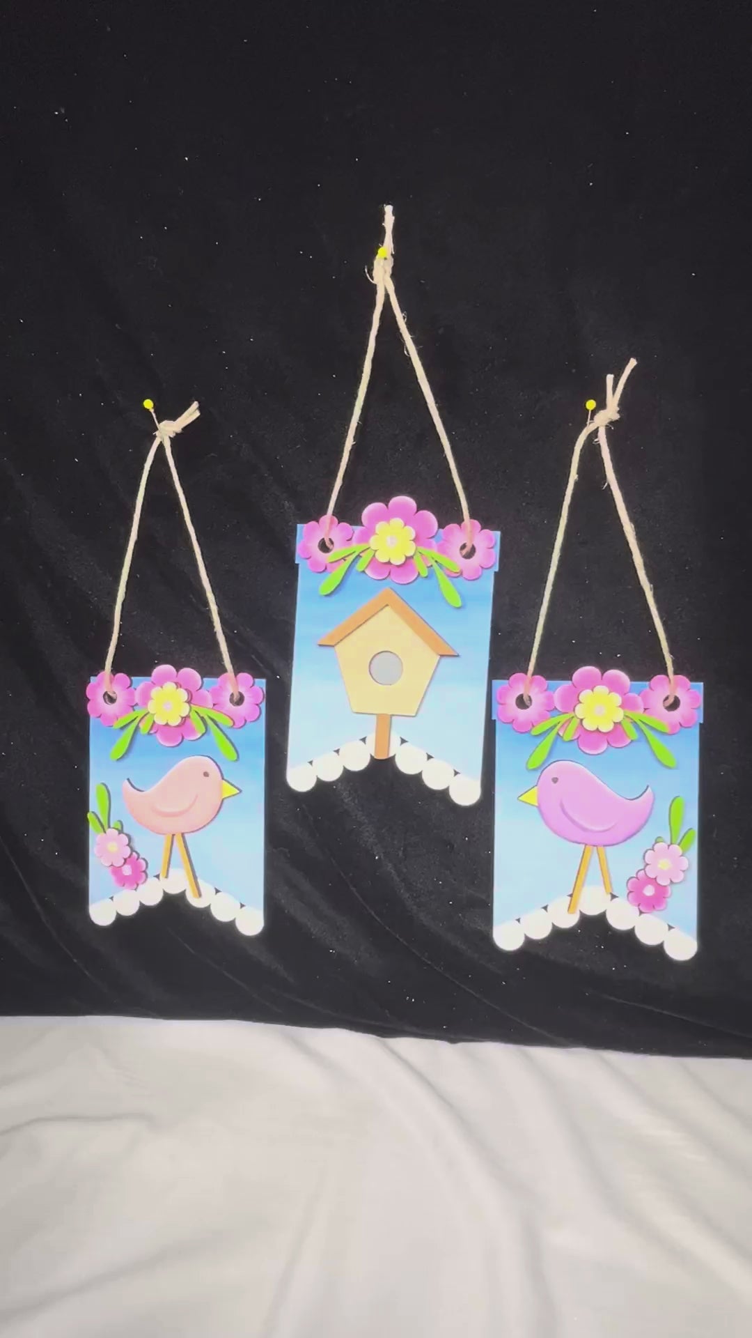 Spring Birdhouse Bluebird Mini Banner Set - DIY Wood Paint Kit -  Mini Banners for Picket Fence or Hello Sign