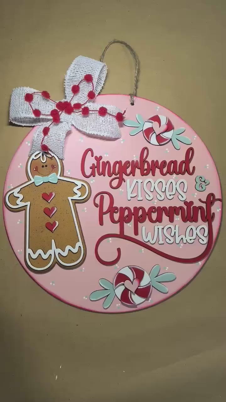 DIY Gingerbread Kisses & Peppermint Wishes Door Hanger -  Christmas Wood Paint Kit, Gingerbread Christmas Collection
