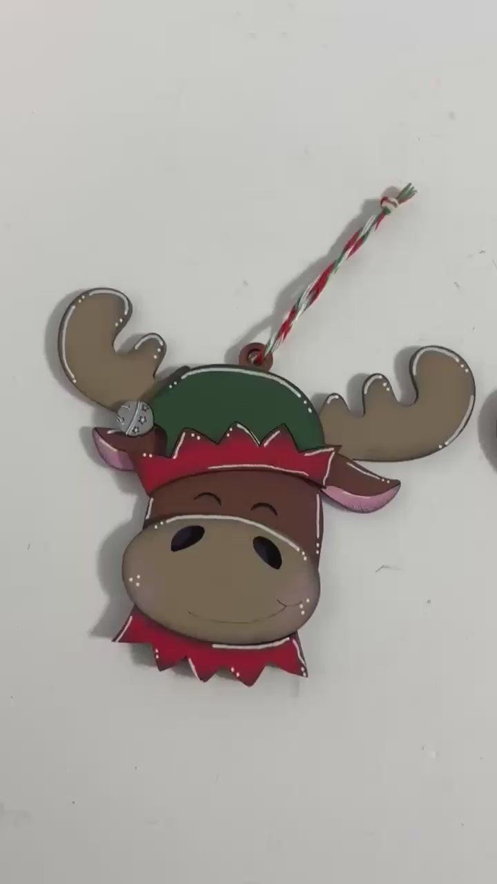 Christmas Moose Ornaments Set of 3 DIY Craft Kit, Wood Blanks