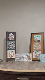 Winter Owl Ladder Tiles - DIY Wooden Kit | Paintable Home Decor, Rustic Wall Art
