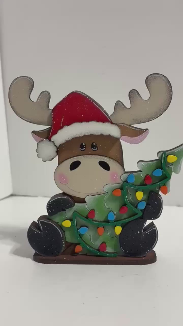 Christmas Moose Wood Paint Kit with Tree