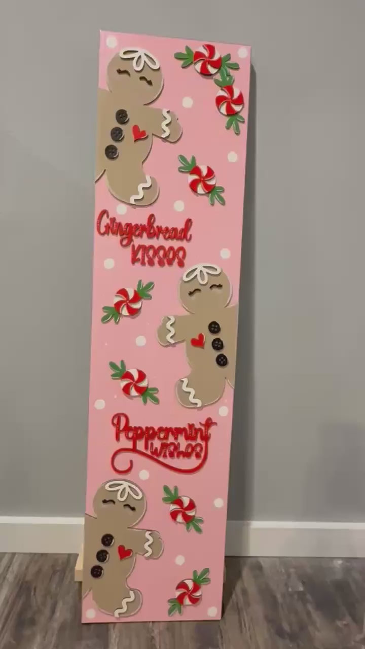Christmas Porch Sign - DIY Wood Craft Kit with Gingerbread Holiday Art & Peppermint Decor